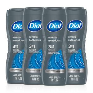Dial Men 3in1 Body, Hair and Face Wash, Refresh, Blue Sage Scent, 16 fl oz, Pack of 4