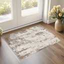 2x3 Entryway Area Rug: Washable Neutral Modern Abstract Small Rug - Non-Slip Low Pile Throw Indoor Carpet for Entrance Kitchen Front Door Mat Bathroom Entry Kids Room - Brown/Grey/Beige