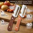 2 PCS Multifunctional Vegetable Peelers for Kitchen, 2026 Upgraded Stainless Steel Peeler with Bottle Opener, Wooden Handle,Julienne Cutter, 2-in-1 Non-Slip Kitchen Tool for Potato, Carrot, Fruits