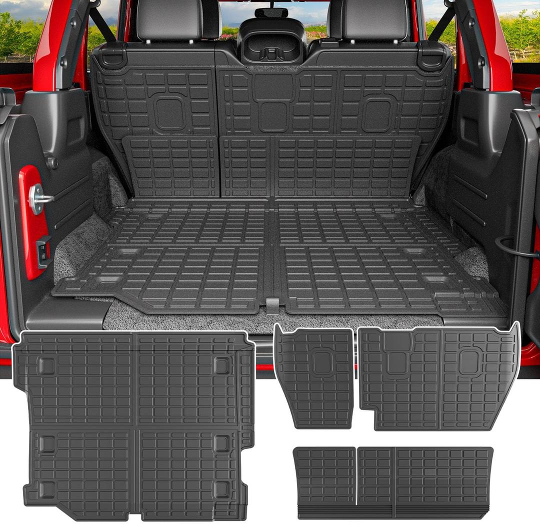 powoq Cargo Mat Compatible with 2018-2025 Jeep Wrangler JL Unlimited 4 Door Backrest Mat Trunk Mat TPE Replacement for 18-25 Jeep Wrangler JL 4X4 Accessories (Fit 18-25 JL 4X4,Trunk Mat+Backrest Mat)