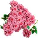 ATFL Fake Roses Artificial Flowers Bulk,3D Simulated Flowers,20 Pcs Artificial Silk Roses Flowers with Stems for Wedding Arrangement Centerpieces Party Home Table Decorations (20, Bean Pink)