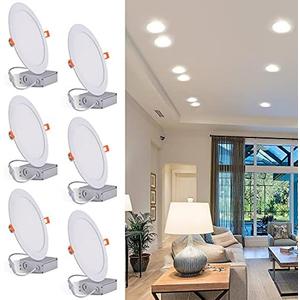 JARLSTAR 8 Inch LED Recessed Light with Junction Box, 6 Pack Ultra Thin LED Recessed Lighting.4000K Cool White, No Dimmable,18W 110V Eqv.Recessed Ceiling Canless Lights.Slim Can-Killer Downlight