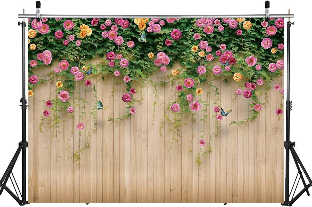 WOLADA Spring Flower Wall Backdrop Colorful Roses with Butterflies Background Ideal for Spring Photo Shoots Wedding Bridal Shower Garden Themed Parties Studio Props 7x5FT 8909