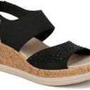 BZees Womens Reveal Bright Machine Washable Comfort Wedge Sandal Black, Size 10