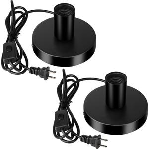 2Pcs Vintage Table Lamp Base Only, Metal Industrial E26/E27 Plug in Screw Light Bulb Socket with 5.6Feet Cord On/Off Switch Plug, Small Edison Desk Lamps Holder for Home Lighting Decor(Black)