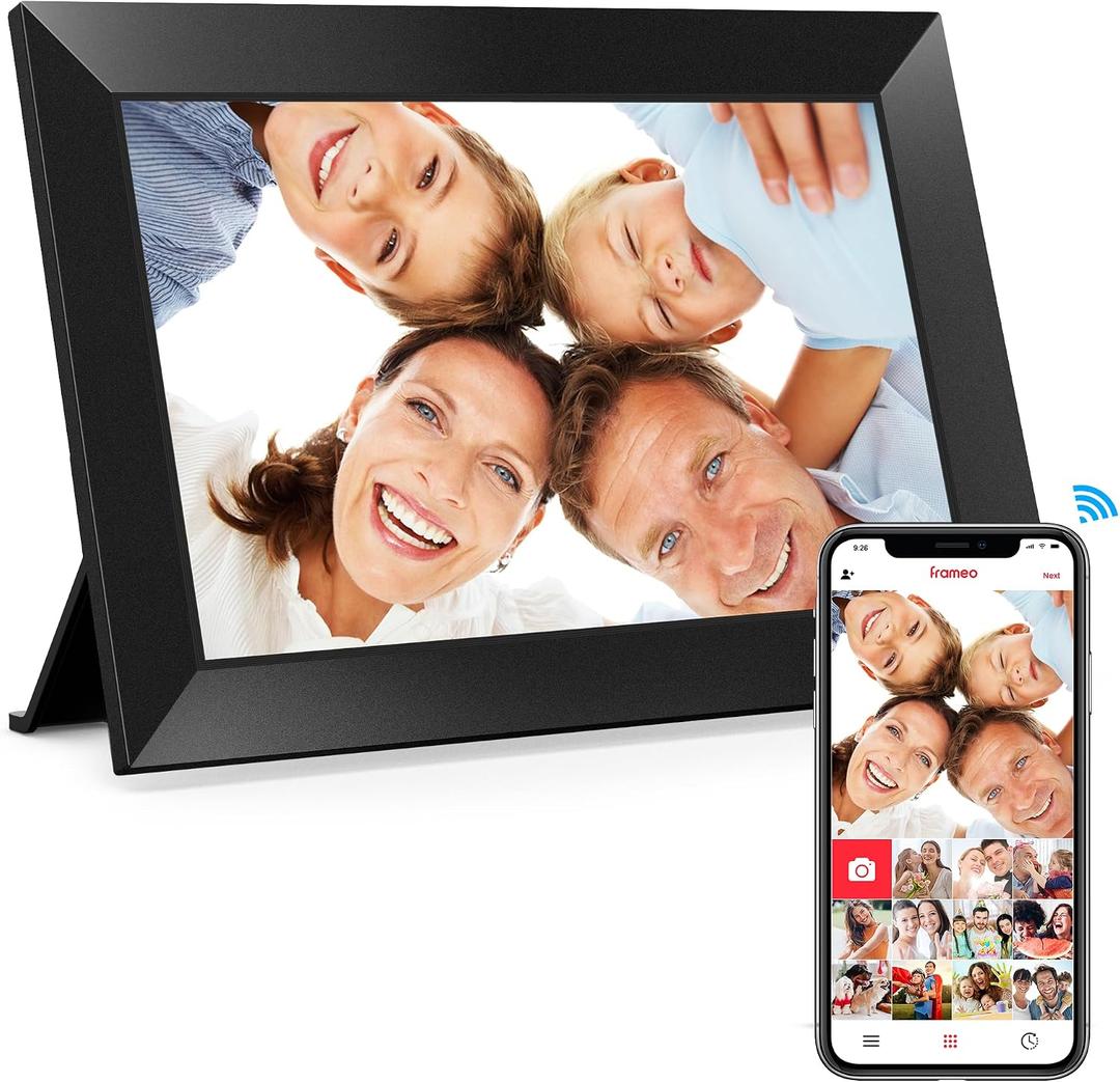 BIGASUO Digital Picture Frame, 10.1" Frameo Digital Frame WiFi with 32GB Memory, 1280x800 IPS Touch Screen, Send Photos/Videos from Your Phone Anywhere, Photo Gifts for Parents and Grandparents
