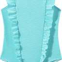 LIZENS Girls One Piece Swimsuit Cute Striped Bathing Suit for Girls(VC719G04,9-10T) Light Blue