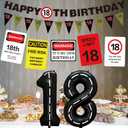Roetyce 18th Birthday Decorations for Girls Boys, Caution Logos Happy 18th Birthday Banner Balloons Hanging Swirls Kit, Funny 18 Years Old Wall Signs Adult, Black Red 18 Zone Party Backdrop Decor
