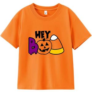 Halloween Shirts for Toddler Boys Girls Kids 2-8 Years, Unisex Pumpkin Ghost Bat Soft Cotton Short Sleeve Tee (Hey)