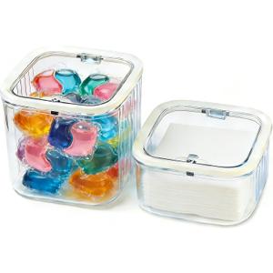 2 Pack Laundry Room Organization Containers, Clear Laundry Organizer & Laundry Pods Container for Pods & Powder, Laundry Room Organization and Storage with Dryer Sheet Holder