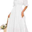 R.Vivimos Women Summer Half Sleeve Cotton Ruffled Vintage Elegant Backless A Line Flowy Long Dresses (White, XL)