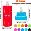 Smilixin 10 Pack Collapsible Water Bottles,Reusable Drinking Water Bags with Carabiner Clip,480ml Travel Water Bottle,Leak Proof Water Bottles for Camping,Hiking Travel,Gym,Sports,Biking,BPA Free