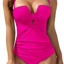 Eomenie Women's Push Up Wrap Front Swimsuit One Piece Tummy Control Bathing Suits Bandeau Support Slimming Swimwear (Large, Hot Pink)