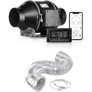 iPower Smart Ventilation Inline Fan 6 Inch with Temperature Humidity Controller, WiFi App, Voice Control with Alexa, 25 Feet Ducting for Grow Tent, Quiet