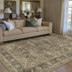 6x9 Washable Area Rug Brown Vintage Non Slip Soft Low Pile Rug for Living Room Bedroom Dining Room Office Distressed Oriental Indoor Throw Carpet for Home Decor
