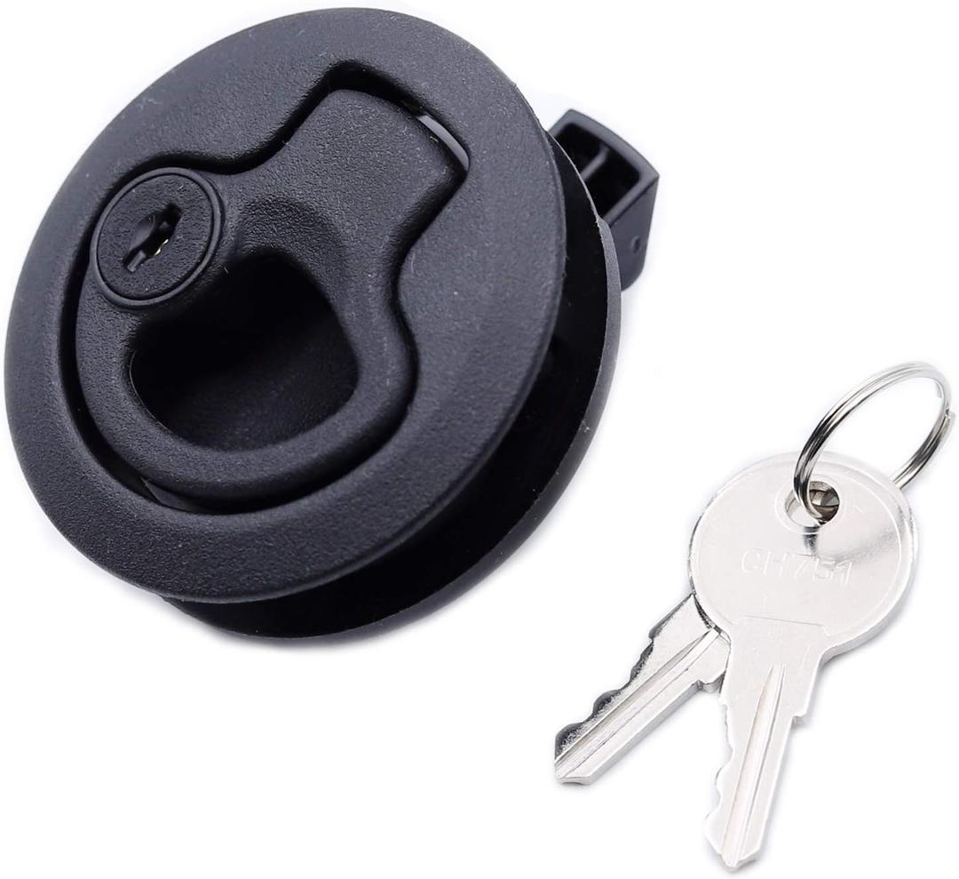 Slam Latch Hatch Round Pull Latch (OWACH AL-958-3L) for Boat Deck RV Cabinet Door Drawers Replace Southco M1 Push-to-Close (Black, 1/2" Door, with Lock)