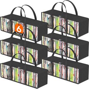Lifewit CD Storage Bags 6 Pcs, Clear PVC Plastic DVD Organizer with Handles and Zipper, Media Holder for Blu Ray Disc, Movie Cases, VHS Box, Video Game Disks, Albums, Books, Holds 300 CDs (50 Each)