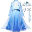 Girls Princess Costume Kids Queen Halloween Cosplay Party Blue Dress with Accessories (4-5 Years)