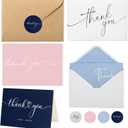 100 Multicolored Thank You Cards with Kraft Envelopes and Stickers - 4 Modern Designs for Wedding, Graduation, Business, Baby Shower (Assortment)
