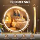 Hasipu Vanity Mirror with Lights, 27.6" LED Big Makeup Mirror, Lighted Makeup Mirror with Lights, Smart Touch Control 3 Colors Dimmable Round Mirror 360°Rotation Gold