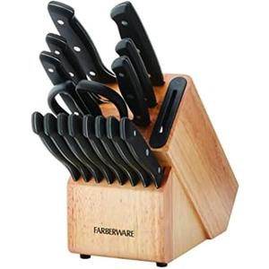 Farberware Edgekeeper Triple Rivet Block Set with Built in Knife Sharpener, 16-Piece, Black