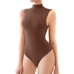 REORIA Women's Sexy High Neck Sleeveless Bodysuit Mock Turtleneck Basic Tank Tops Going Out, Size S