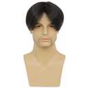 Kaneles Mens Short Black Straight Wigs Natural Middle Part Synthetic Hair Daily Cosplay Costume Fluffy Wig(Black)