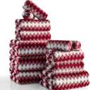 12 Pcs Burgundy Diamond Towel Set-4 Bath Towels,4 Hand Towels,4 Washcloths Soft Polyester Towels with Loop Absorbent Shower Towel Quick Dry Beach Chair Towel Family Towels for Bathroom Spa Gym Pool