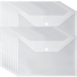 CYEAH 40PCS Clear Plastic Envelopes with Snap Closure, Plastic Poly Envelope, Clear Folders for Documents, A4 Size Waterproof File Folder for School and Office Supplies, 9 X 12 Inch