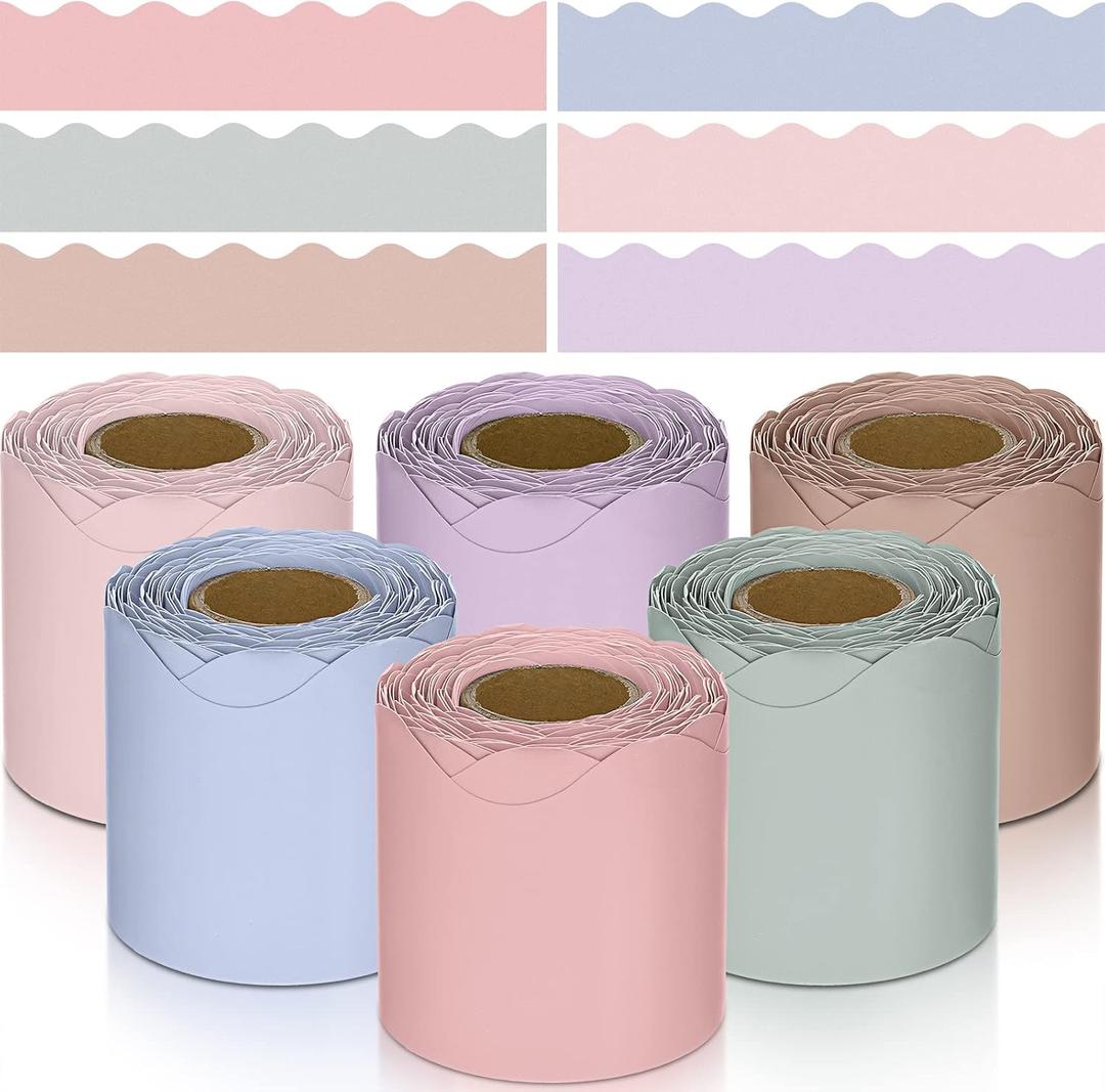 TaoBary 6 Rolls 196.8 ft Spring Classroom Bulletin Board Borders 2.25 Inches Scalloped Trim Bulletin Board Decorations for School Whiteboard Chalkboard Wall Valentine(Pastel Color,196.8 ft)