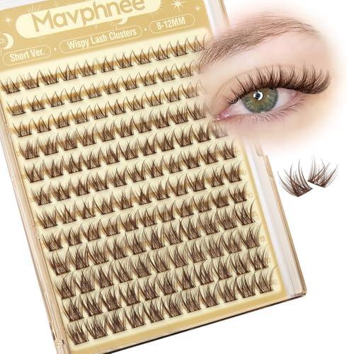 Brown Lash Clusters Short 8MM 10MM 12MM Eyelash Extensions Natural Cluster Lashes Individual Wispy Eyelash Clusters C-Curly Dark Brown Fluffy Eye Lashes Clusters Pack 132Pcs