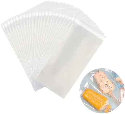 Miaowoof 200PCS Popsicle Bags Sealable, Ice Pop Bags For Ice Cream, Self-adhesive Clear Popsicle Wrappers, 6.3" x 3.2" Disaposable