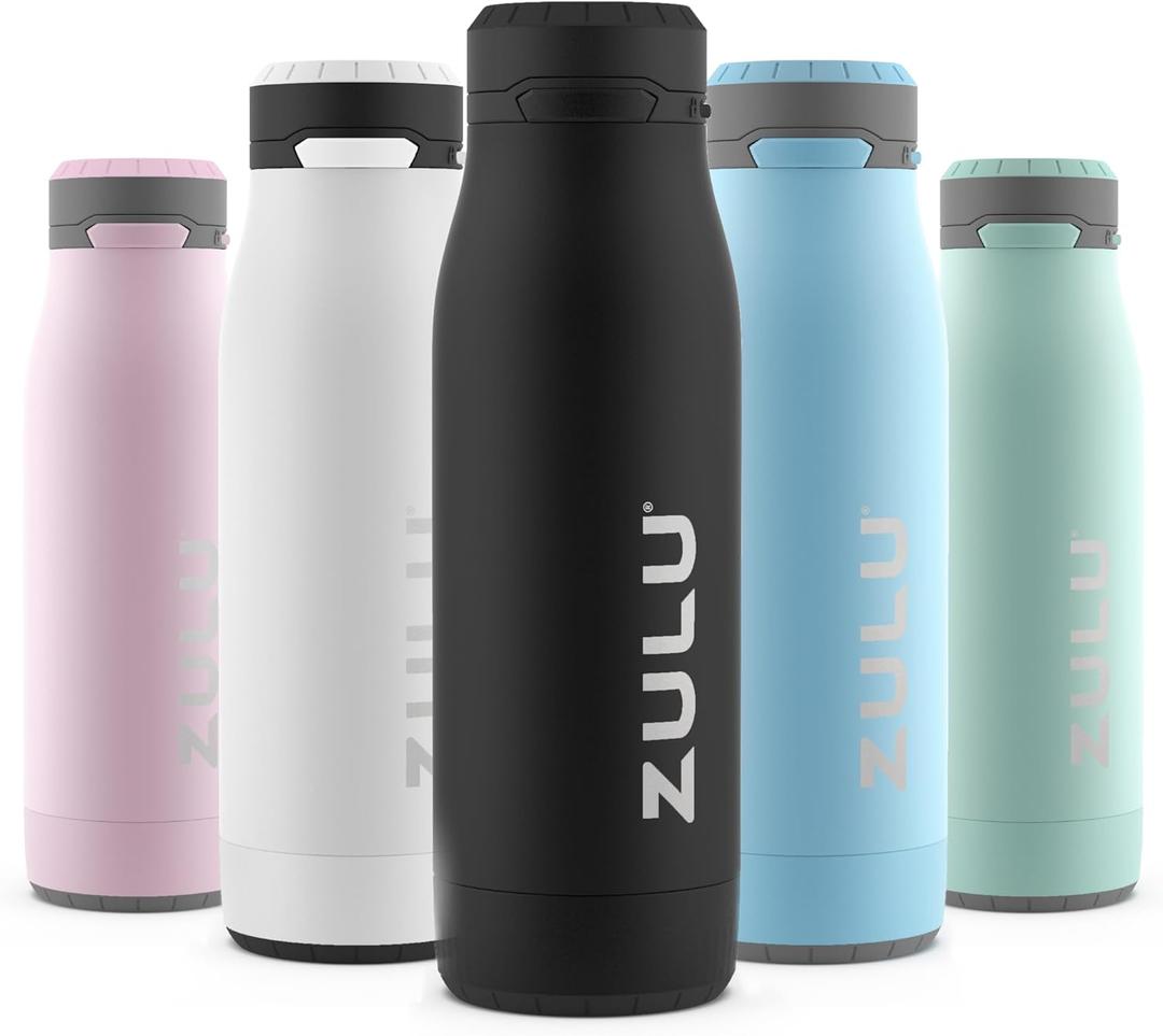 ZULU Ace Vacuum Insulated Stainless Steel Water Bottle with Chug Spout, Leak-Proof Locking Lid and Removable Base for School, Backpack, Sports, Gym, Travel (Black)
