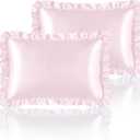 Silky Satin Ruffled Pillow Cases for Hair and Skin,Blush Pink Silk Pillowcases King Set of 2 with Envelope Closure Princess Room Decoration