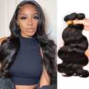 12A Human Hair Bundles 18 20 22 Inch Body Wave Bundles Human Hair, hair extensions real human hair Natural Black Wavy Human Hair Extensions 1B Bundles for Women(body 18 20 22)