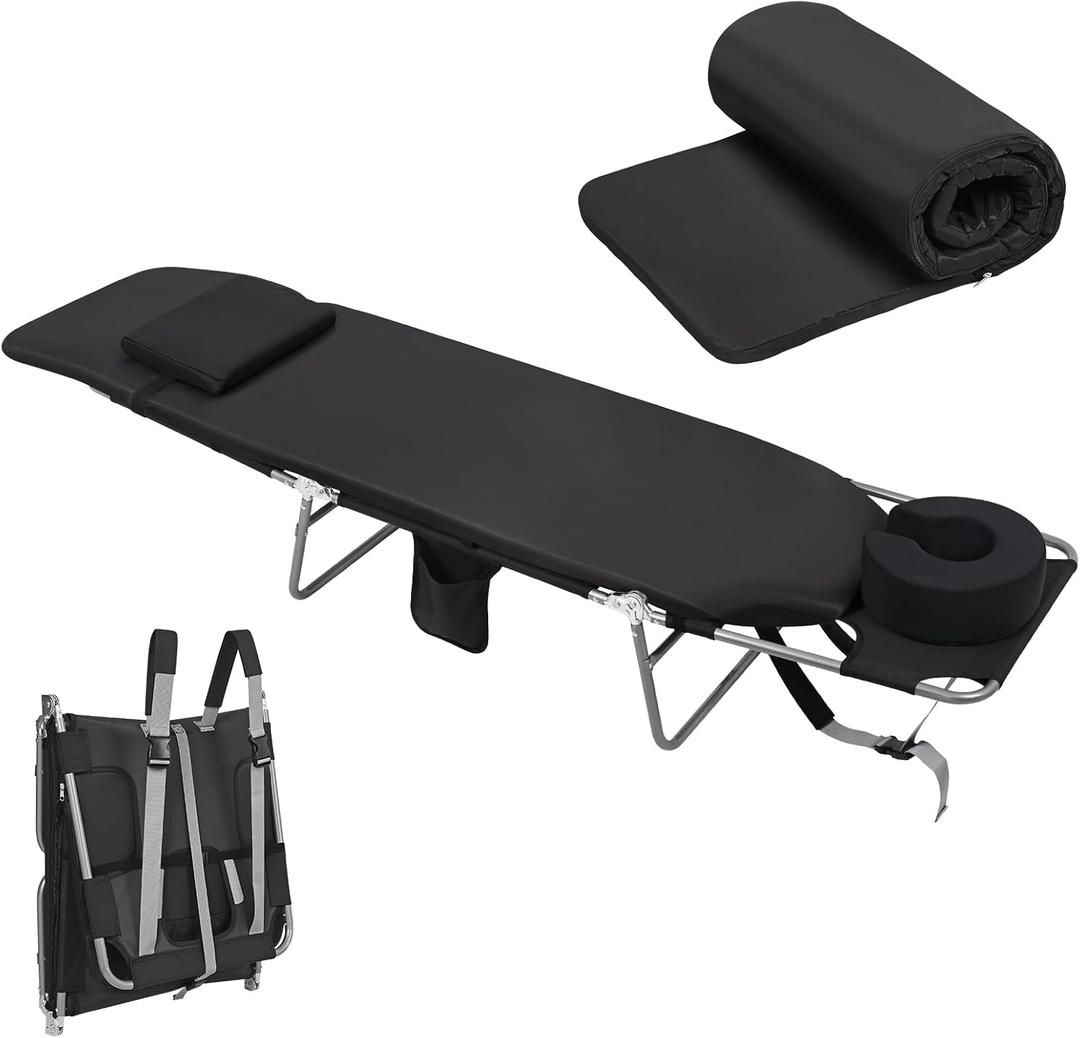 3 in 1 Women Comfort Backpack Tanning Beach Chair with Face Hole & Cushion | Portable Folding Lounge Sun Chair for Adults Outside Reading Sunbathing Poolside Camping | Reclining 6 Position, Black
