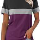Minetom Women's T Shirts Short Sleeve Color Block/Solid Tops Casual Summer Tees, Small