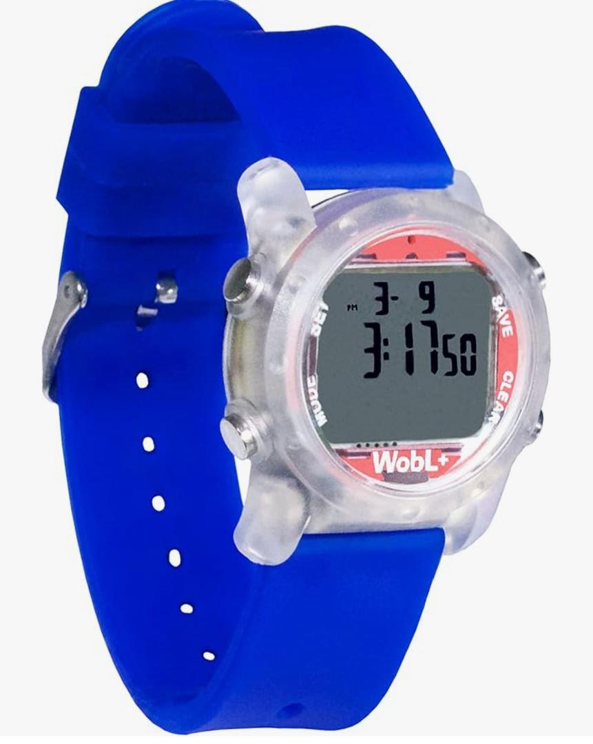 WobL+ World's Smallest & Best Waterproof Vibrating 9 Alarms + Countdown Timer Wristwatch for Sports/Medicine/Meeting/Potty Reminders, Blue