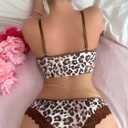 SOLY HUX Women's Leopard Print Lace Lingerie Set Chain Bra and Panty Underwear Sets Multicoloured Leopard Medium (M)