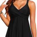 Women Underwire Tankini Top - Flowy Swimsuit Top Only Push Up Twist Bathing Suit No Bottom 2026, Black, Medium