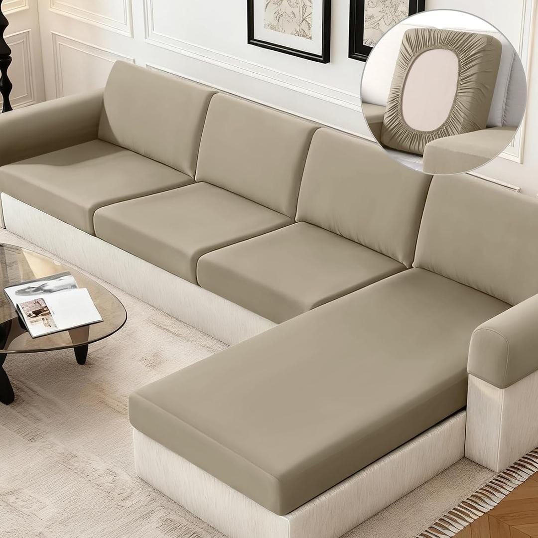 KinCam Couch Cushion Covers, Stretch Sectional Couch Covers Sofa Cushion for L Shaped Couch Cover Washable Sofa Slipcovers Sofa Covers(Chaise Cover, Taupe)