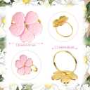 Patelai 72 Pcs Pink Flower Napkin Rings Bulk Gold Cloth Napkin Holder Holiday Floral Serviette Buckle Gift Table Decor for Mothers Day Wedding Birthday Baby Shower Party Banquet Dinner and Daily Use