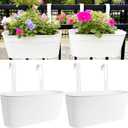 Hanging Planters for Outdoor Plants, 17" Railing Planter Pots, Metal Fence Flower Pot for Porch Balcony with Detachable Hook (White, Pack of 2)