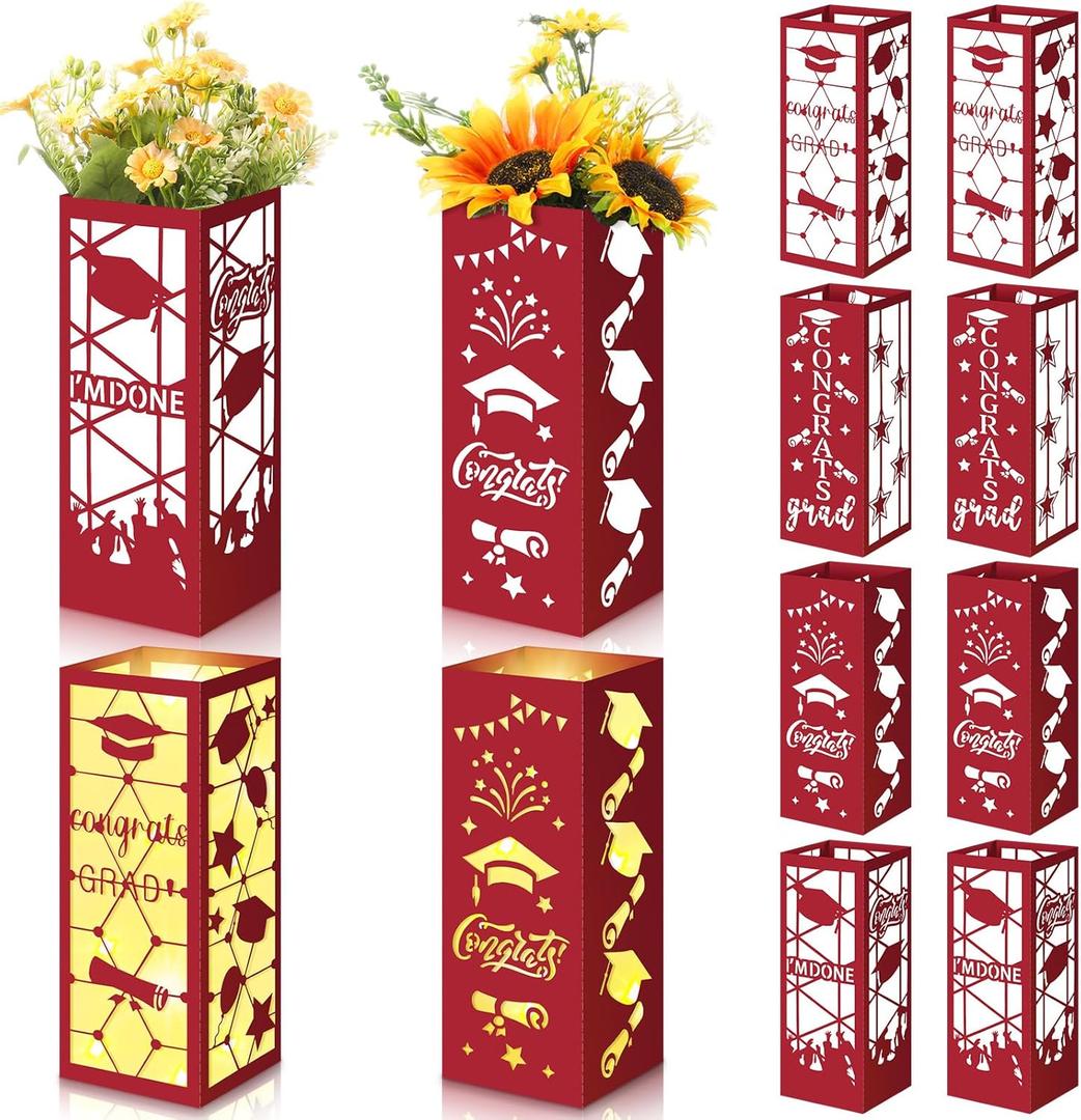 12 Pcs 2025 Graduation Table Decoration Class of 2025 Graduation Centerpiece Graduation Lantern Box for College School Graduation Party Supply Photo Prop, 4 Styles, 10.63 x 3.94 Inch(Red)