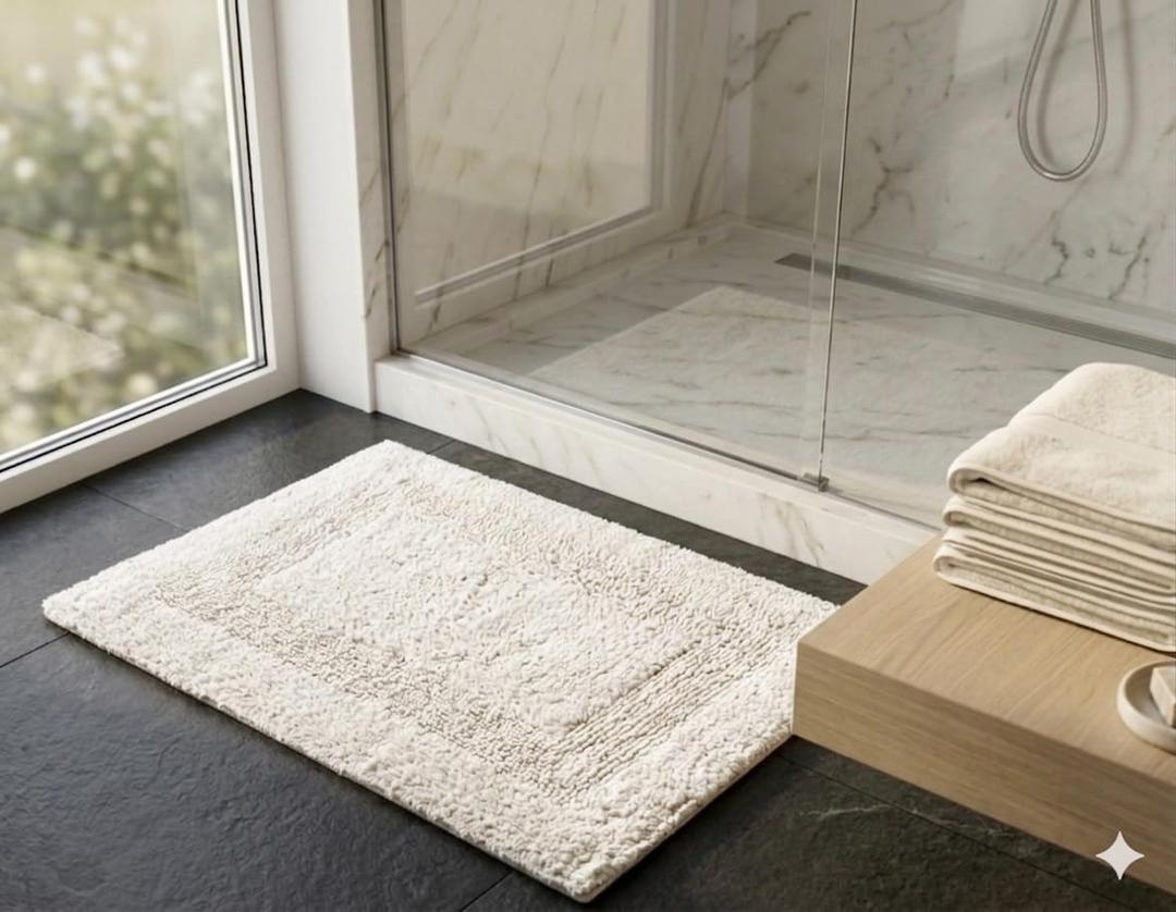 KEMA Bathroom Rugs 17"x24", Cotton Reversible Bath Mat for Bathroom Ultra Soft Plush Bath Rugs Water Absorbent Quick Dry Thick Floor Mats for Shower, Restroom, Bedroom, Kitchen (White)
