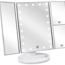 deweisn Floor Mount TriFold Lighted Vanity Mirror with 21 LED Lights, Touch Screen and 3X/2X/1X Magnification, Two Power Supply Modes Make Up Mirror,Travel Mirror