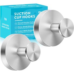 2pcs Suction Cup Hooks for Shower,Inside Shower,Wall,Bathroom,Bedroom,Kitchen,Door,Glass Window, Mirror, Tile, No Drilling Hanging for Towels,Robes,Loofah,hat,Clothing,Wreath (Pro-Sliver)