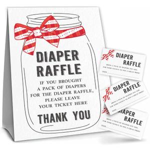 Baby-Q Bow Knot Baby Shower Party Kit, Diaper Raffle Standing Sign & Tickets, Decorations, Favors