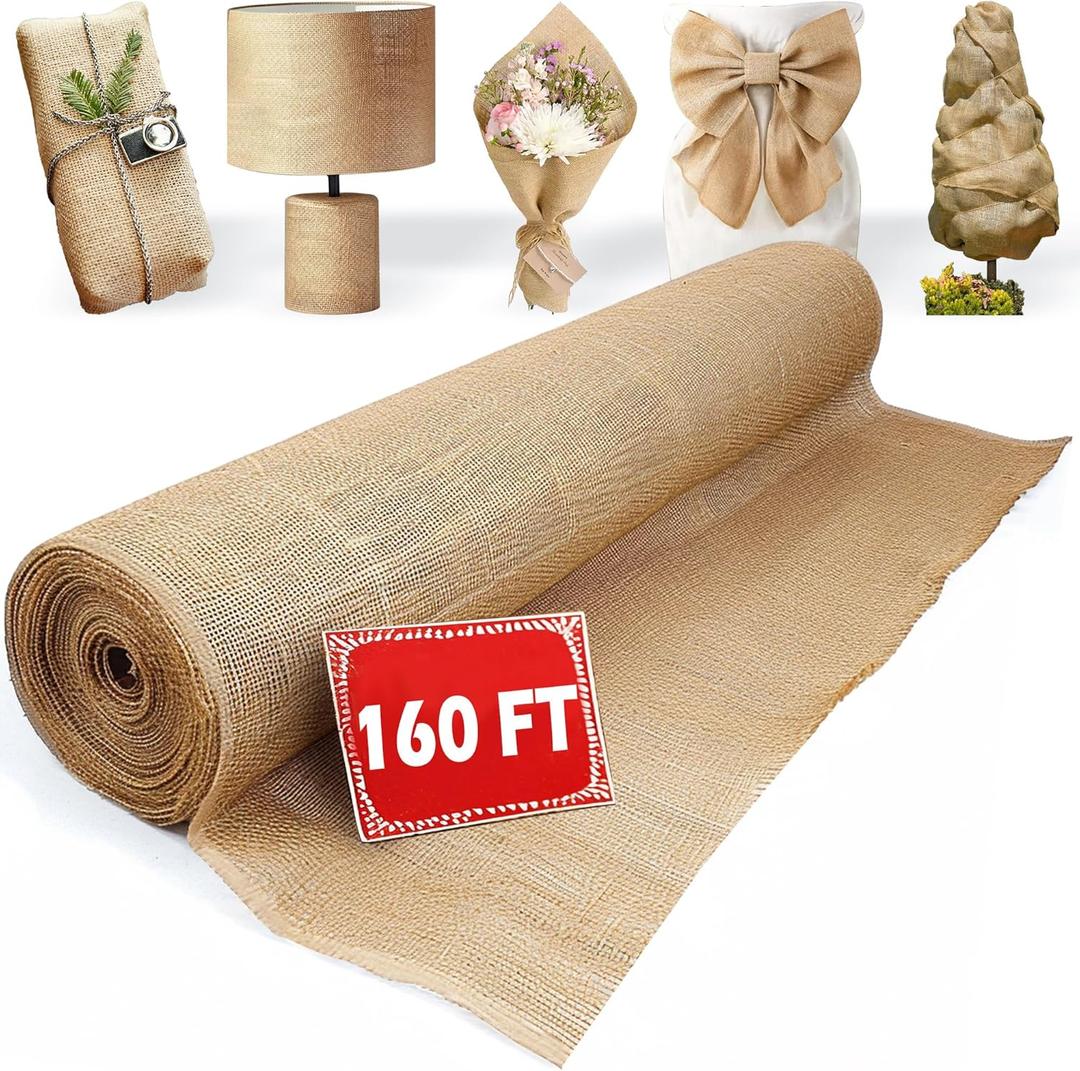 40 x 160 Feet Burlap Roll Multipurpose Burlap Tree Wrap High Density Jute Fiber, Burlap Fabric for Gardening, Weed Barrier, Craft Projects and Party Decor