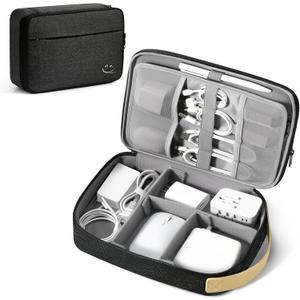 Travelkin Large Cord Organizer Travel, Electronic Organizer Travel Case, Expandable Cable Organizer Bag For Cords, Chargers Phone, Usbs, Tablet (Up to 10"), SD Card (Black)